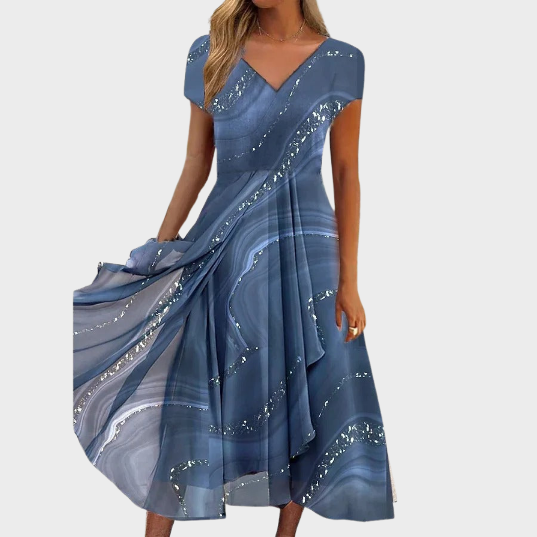 Isha – Elegantní midi šaty s V výstřihem