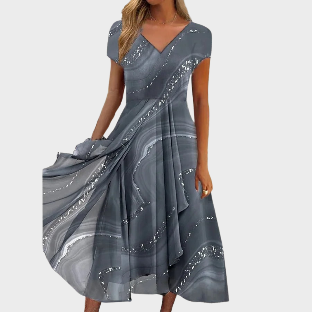 Isha – Elegantní midi šaty s V výstřihem