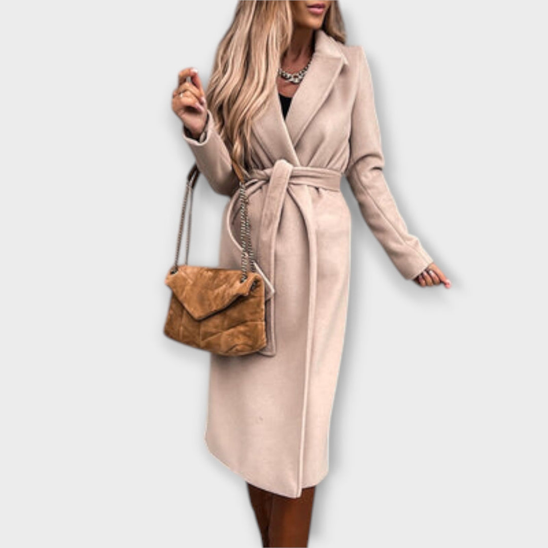 Eliza – elegantní dlouhý kabát s vázacím páskem