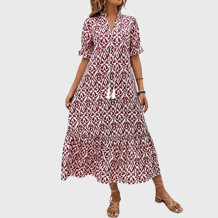 Béatrice | Boho-Vintage Šaty S Výstřihem Do V A Puntíkovým Vzorem