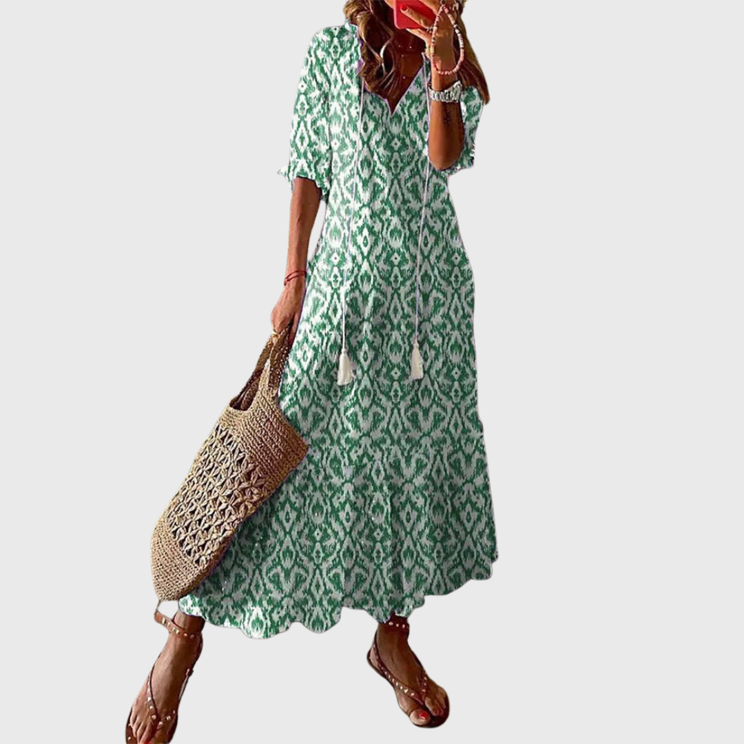 Béatrice | Boho-Vintage Šaty S Výstřihem Do V A Puntíkovým Vzorem