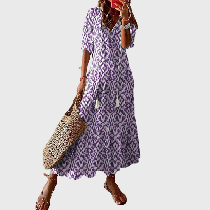 Béatrice | Boho-Vintage Šaty S Výstřihem Do V A Puntíkovým Vzorem
