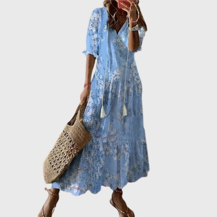Béatrice | Boho-Vintage Šaty S Výstřihem Do V A Puntíkovým Vzorem