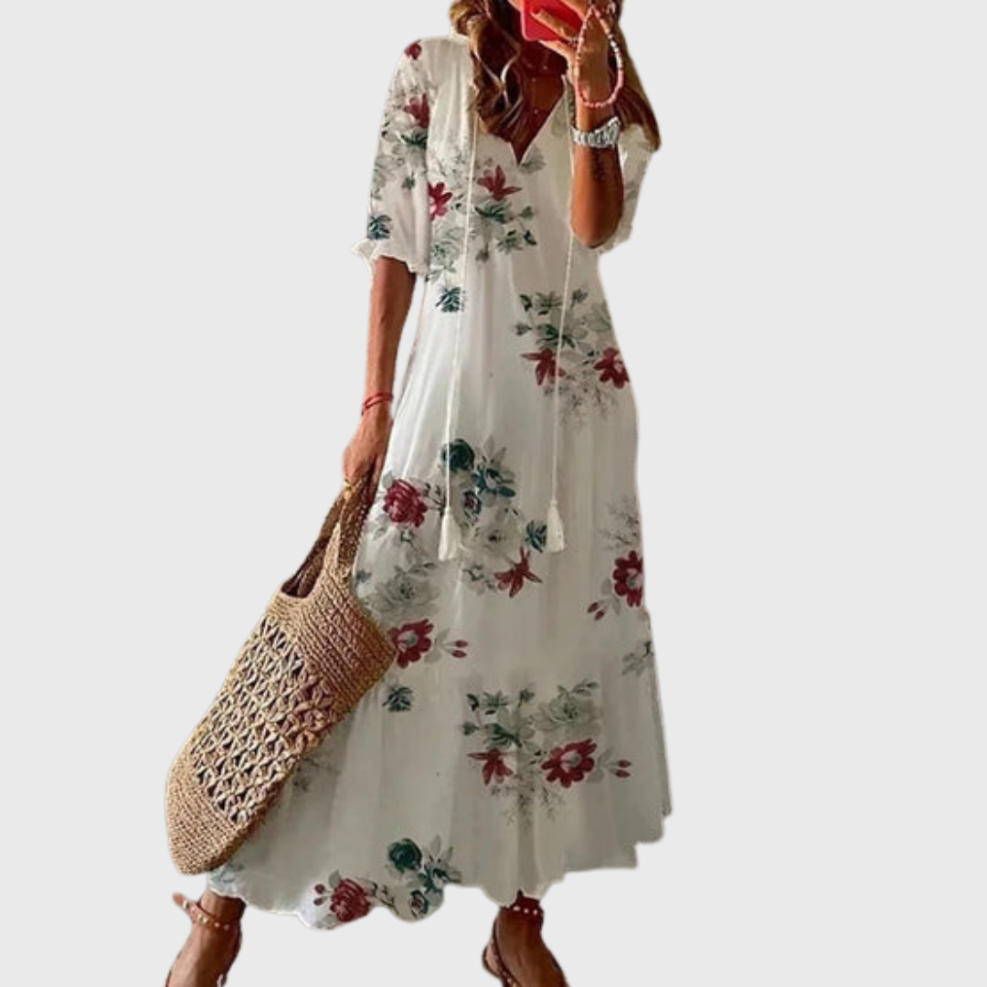 Béatrice | Boho-Vintage Šaty S Výstřihem Do V A Puntíkovým Vzorem