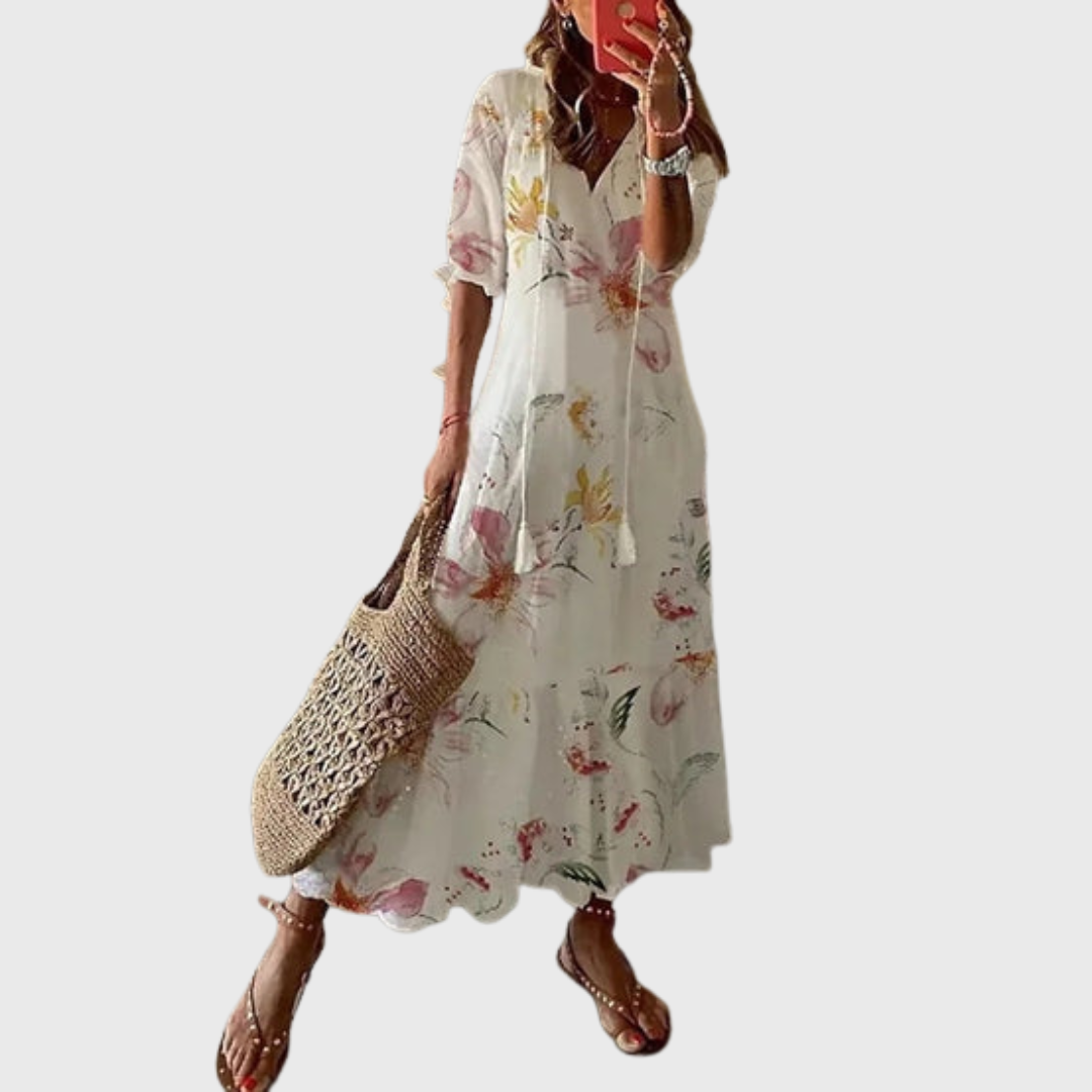Béatrice | Boho-Vintage Šaty S Výstřihem Do V A Puntíkovým Vzorem