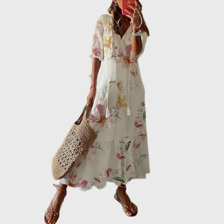 Béatrice | Boho-Vintage Šaty S Výstřihem Do V A Puntíkovým Vzorem
