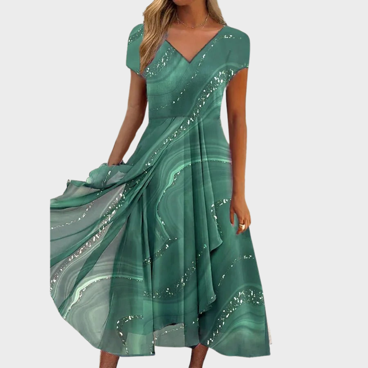 Isha – Elegantní midi šaty s V výstřihem